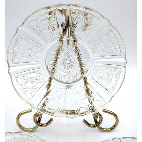 Small Plates Saucers Clear Glass Cut Daisey and Cane  Malaysian Marked Set of 3 - Picture 4 of 13